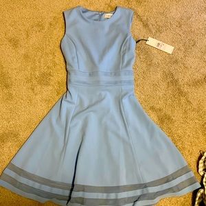 Brand new with tags Calvin Klein “mesh illusion bottom fit flare” blue dress